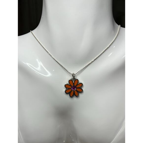 Y2K Coach Sterling Silver Daisy Crystal Pendant Necklace - Picture 1 of 5